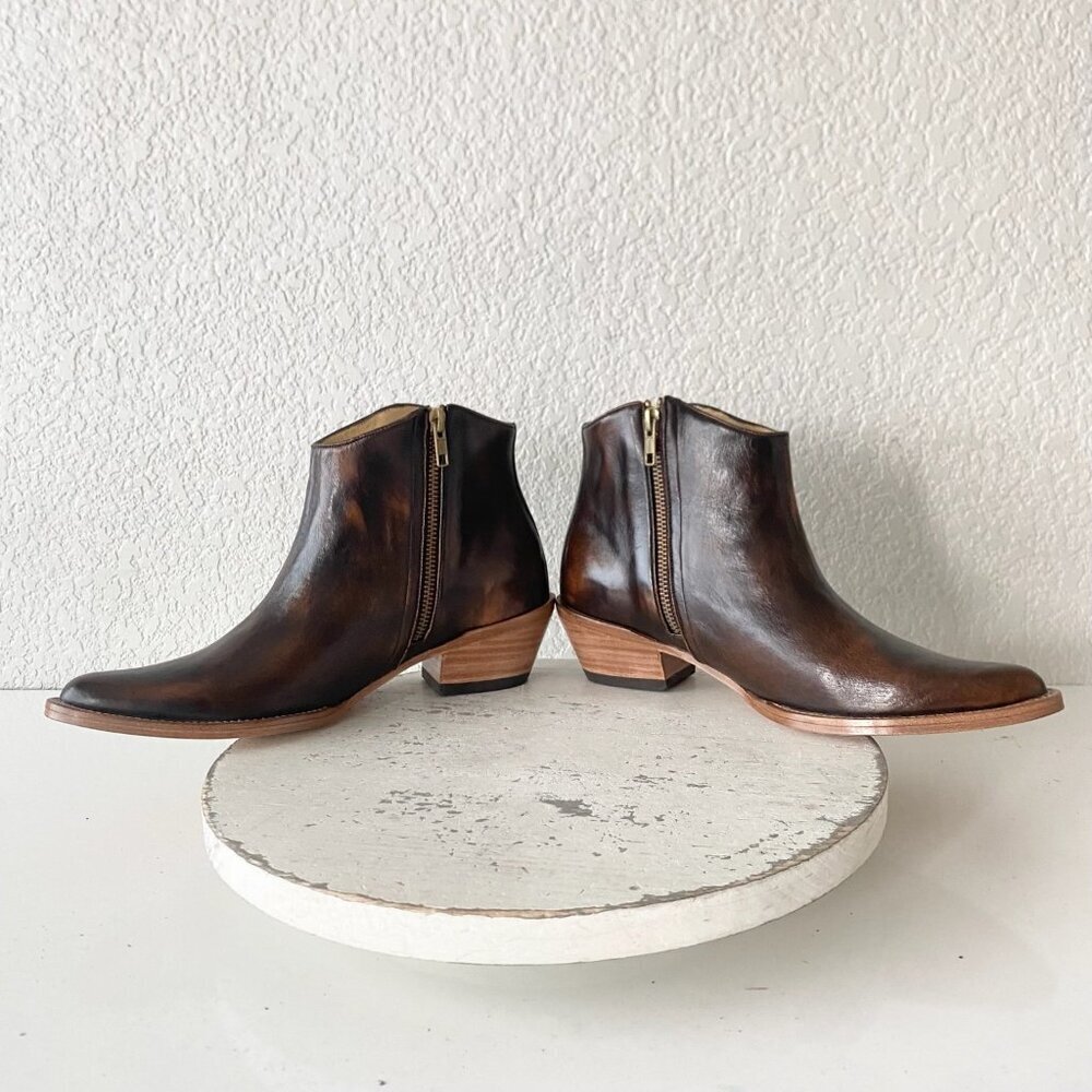 Womens Western Cowboy Ankle Boots 7.5 Brown Cowgirl Short Ankle Boot Pointed Toe - Picture 7 of 11